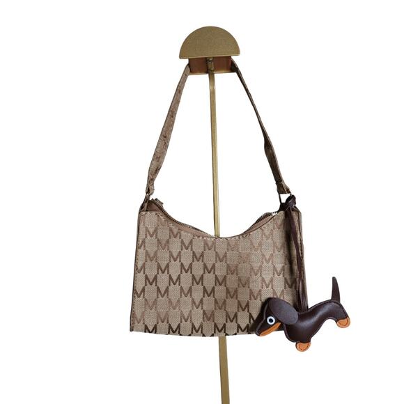 Y2K Shoulder Bag Baguette Clutch Beige Brown Monogram w/ Doggie Attached - Picture 1 of 8